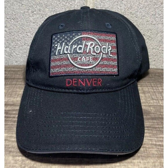 Unisex Adult Navy Blue Hard Rock Cafe Denver American Flag Adjustable Hat Cap - Picture 1 of 4